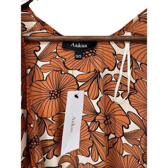 AaKaa Orange Floral Open Front Cardigan Kimono High Low Women's One Size NEW!!! - Picture 3 of 7